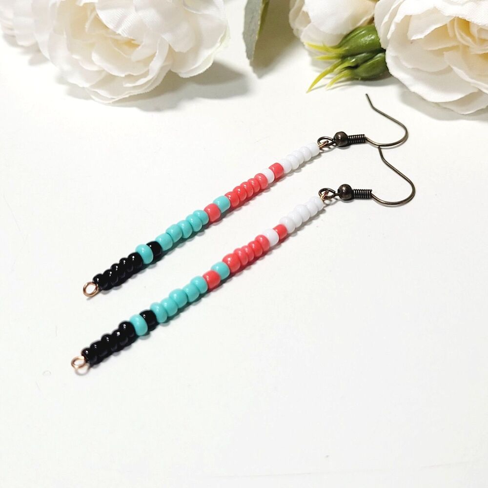 Turquoise Glass Antique Bronze Hooks Hidden Meaning earrings Minimalist  683■